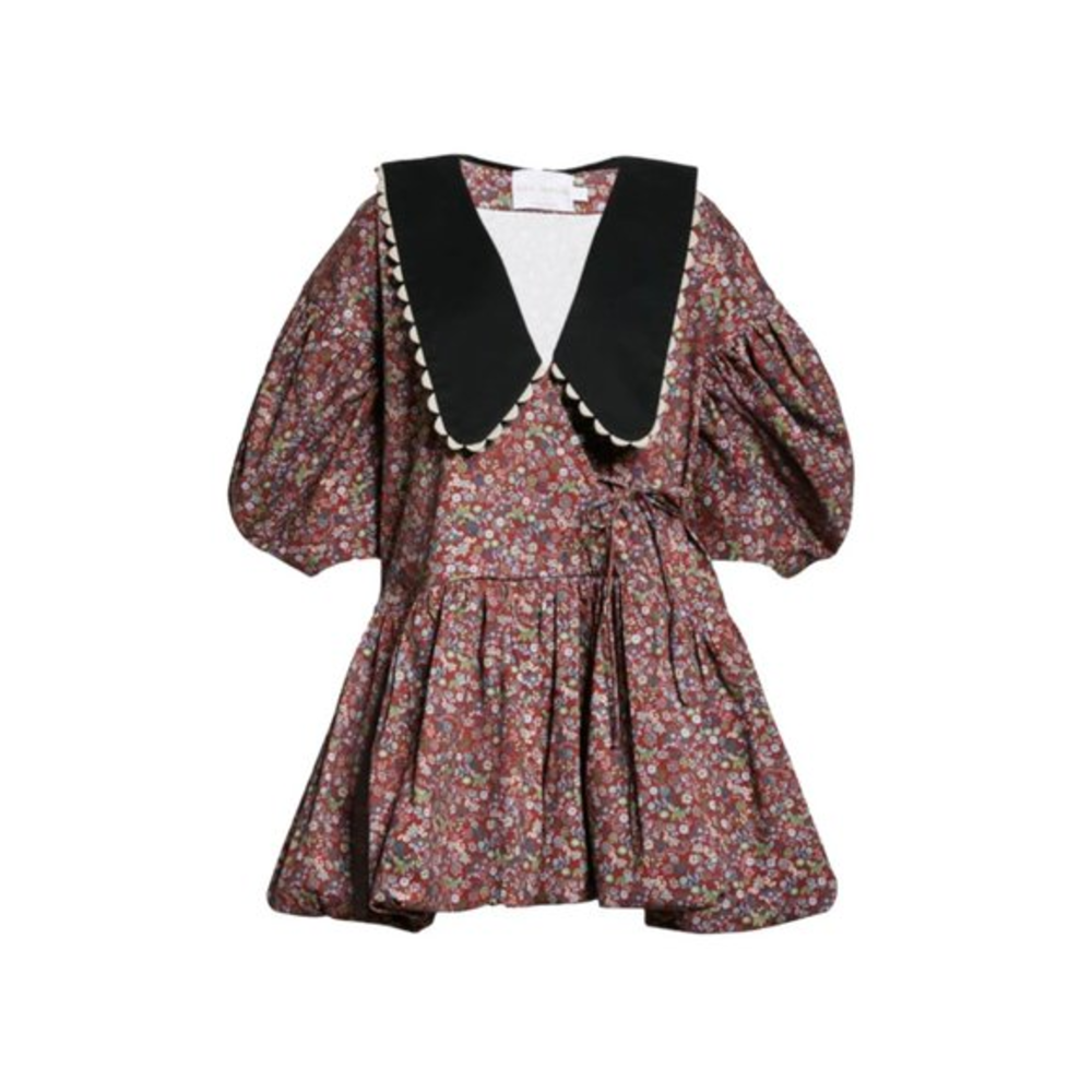 Kika Vargas Floral Mini Dress with Black Collar